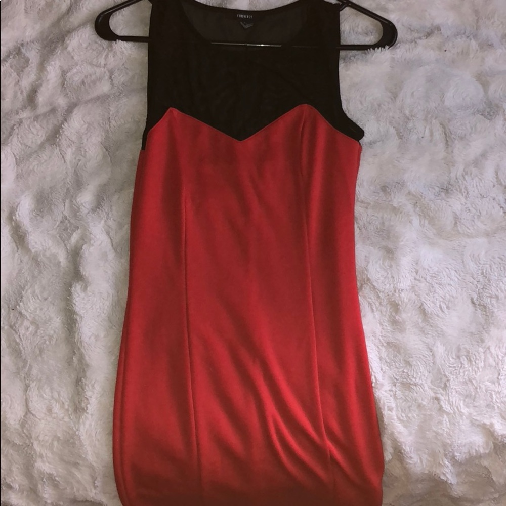 Red and black mesh cocktail dress